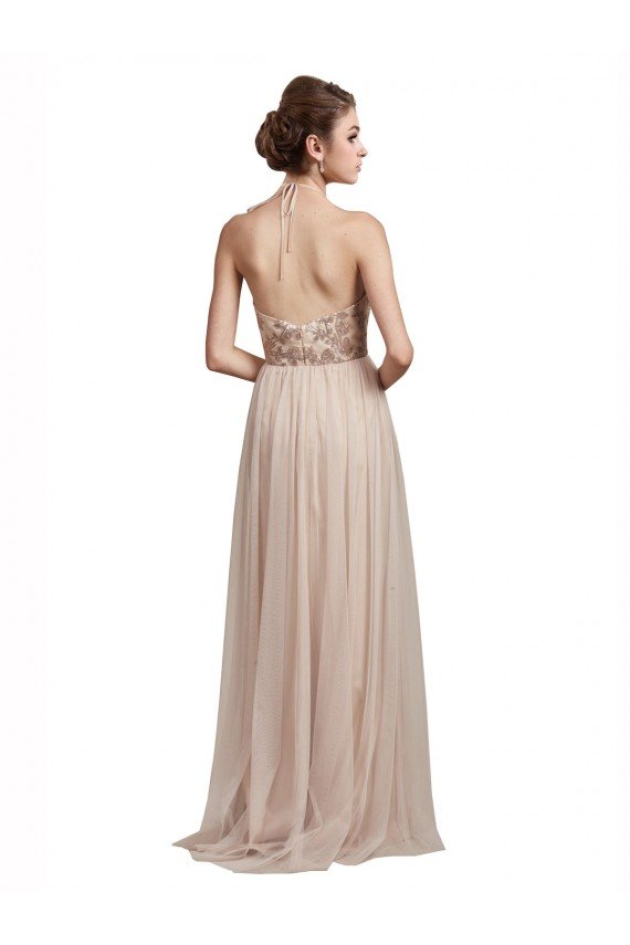 Outlet Sweetheart Tulle Bridesmaid Dress with High Neck Illusion Bodice