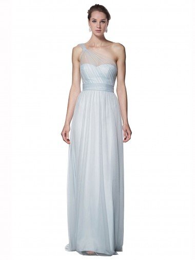 Outlet One Shoulder Illusion Tulle Bridesmaid Dress with Knot Detail