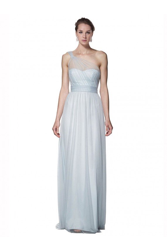 Outlet One Shoulder Illusion Tulle Bridesmaid Dress with Knot Detail