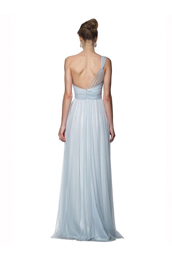 Outlet One Shoulder Illusion Tulle Bridesmaid Dress with Knot Detail