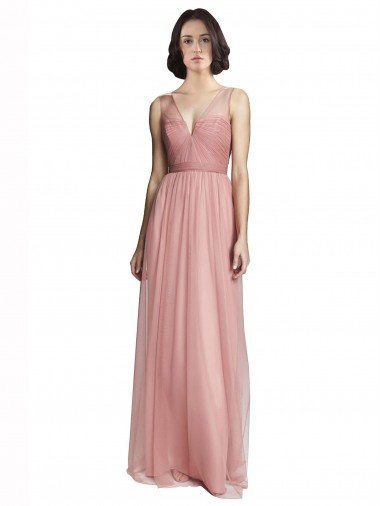 Outlet V-Neck Illusion Tulle Bridesmaids Dress