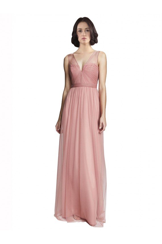 Outlet V-Neck Illusion Tulle Bridesmaids Dress
