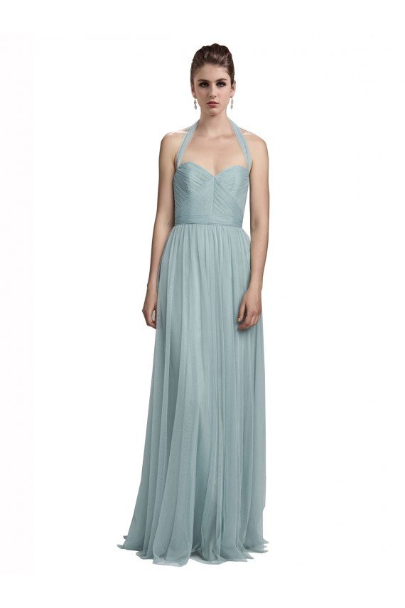 Outlet Halter Ruched Sweetheart Neckline Tulle Bridesmaid Dress