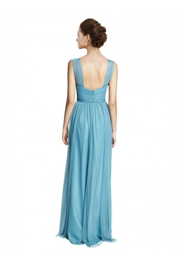 Outlet Floor Length Inverted V-Neck Tulle Bridesmaids Dress