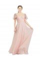 Outlet Long V-Neck Flutter Sleeves Tulle Bridesmaid Dress
