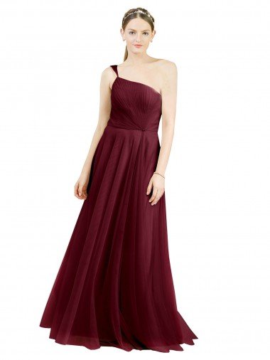 Outlet One Shoulder Floor Length Long Tulle Bridesmaid Dress