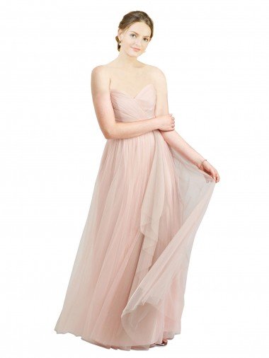 Outlet Long Floor Length Sweetheart Pleated Tulle Bridesmaid Dress