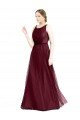 Outlet Sleeveless Boat Neck Long Pearl Tulle Bridesmaid Dress with Keyhole Back