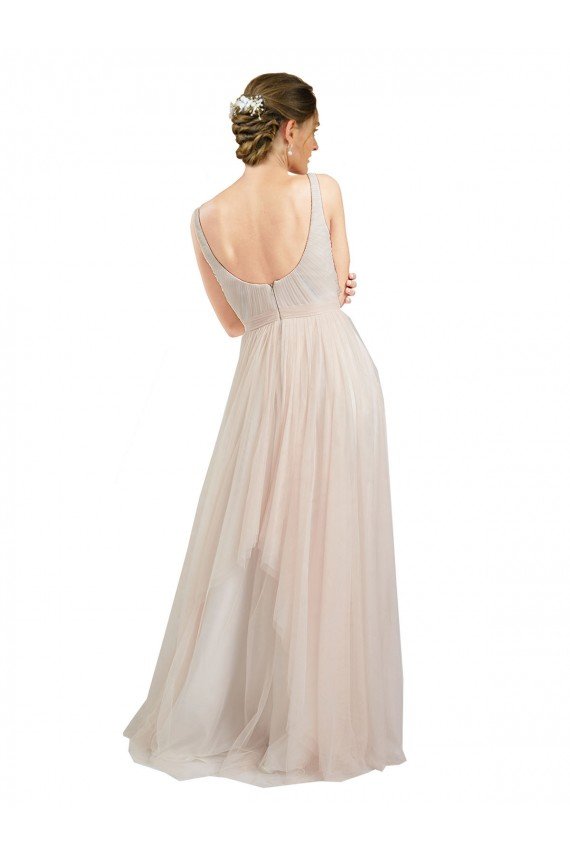 Outlet Scooped Neckline Long Tulle Bridesmaid Dress with Open Back