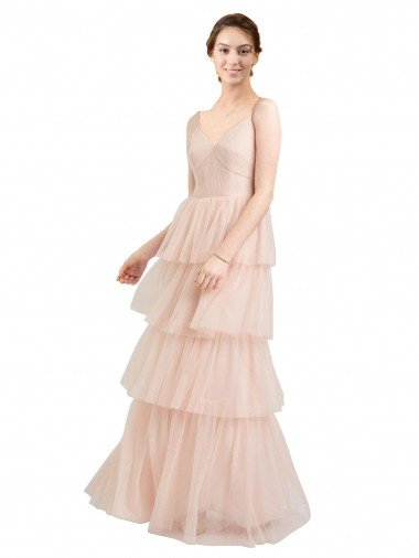 Outlet V-Neck A-Line Layered Long Tulle Bridesmaid Dress