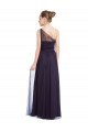Outlet Ruched Long Soft Tulle Bridesmaid Dress with Sheer Netting Shoulder Strap