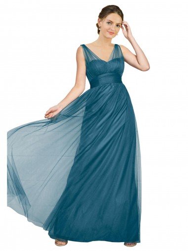 Outlet Long V-Neck Soft Tulle Bridesmaid Dress