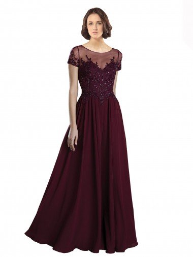 Outlet Full Length Beaded and Embroidered Tulle Bodice Long Chiffon Bridesmaid Dress