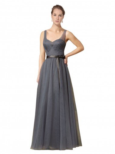 Outlet Sweetheart Long Tulle Bridesmaid Dress with Sash
