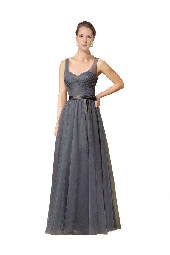 Outlet Sweetheart Long Tulle Bridesmaid Dress with Sash