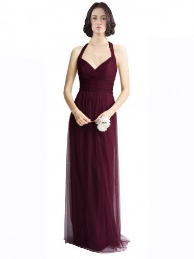 Outlet Long Tulle Bridesmaid Dress with Criss-Cross Bodice and Self Straps