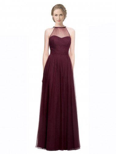 Outlet Full Length Soft Tulle Spaghetti Strap Bridesmaid Dress