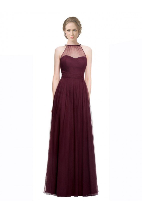 Outlet Full Length Soft Tulle Spaghetti Strap Bridesmaid Dress