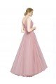Outlet Long Floor Length Wide Strap Plunge Cross Over Neckline Tulle Bridesmaid Dress