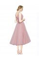 Outlet Short Tea Length Wide Strap Plunge Cross Over Neckline Tulle Cocktail Bridesmaid Dress