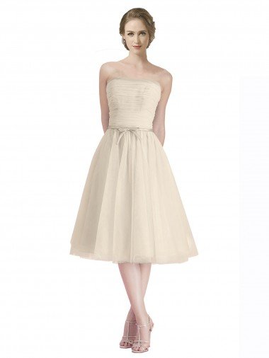 Outlet Strapless Short Cocktail Length Tulle Cocktail Bridesmaid Dress with Pleats