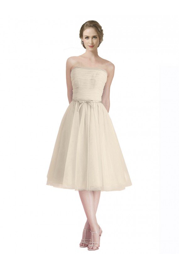 Outlet Strapless Short Cocktail Length Tulle Cocktail Bridesmaid Dress with Pleats