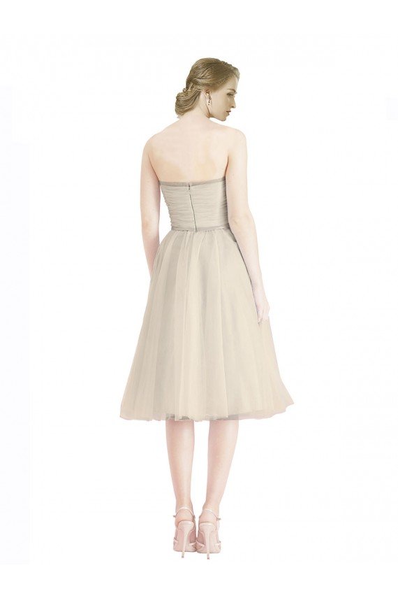 Outlet Strapless Short Cocktail Length Tulle Cocktail Bridesmaid Dress with Pleats