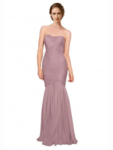 Outlet Mermaid Strapless Tulle Bridesmaid Dress with All Over Pleats
