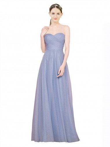 Outlet Strapless Sweetheart A-Line Tulle Bridesmaid Dress with Low Back