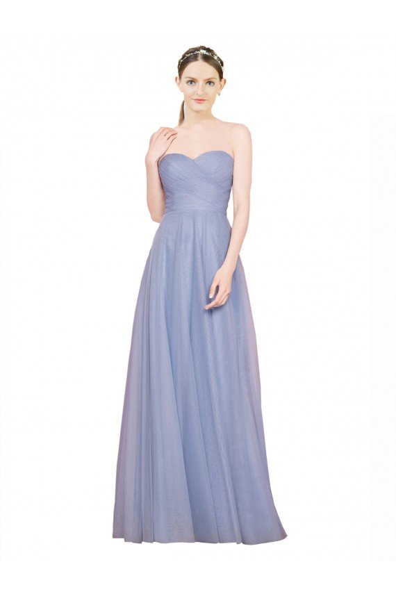 Outlet Strapless Sweetheart A-Line Tulle Bridesmaid Dress with Low Back