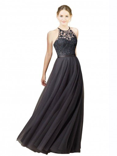 Outlet Sweetheart Neckline Long Sleeveless Tulle Bridesmaid Dress with Lace Bodice