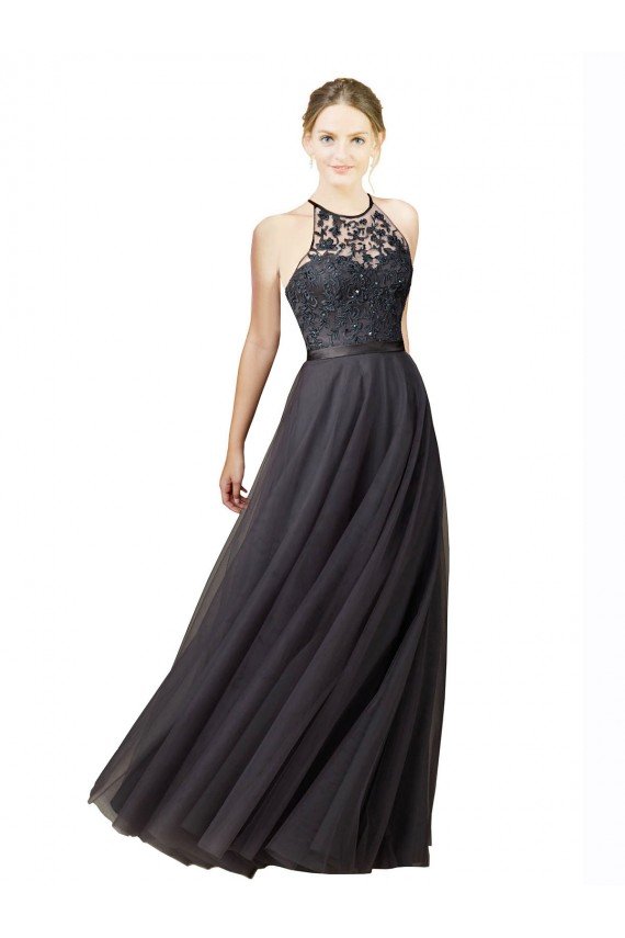 Outlet Sweetheart Neckline Long Sleeveless Tulle Bridesmaid Dress with Lace Bodice
