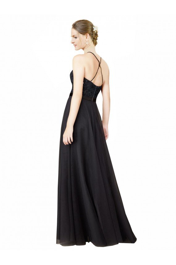 Outlet Sweetheart Neckline Long Sleeveless Tulle Bridesmaid Dress with Lace Bodice