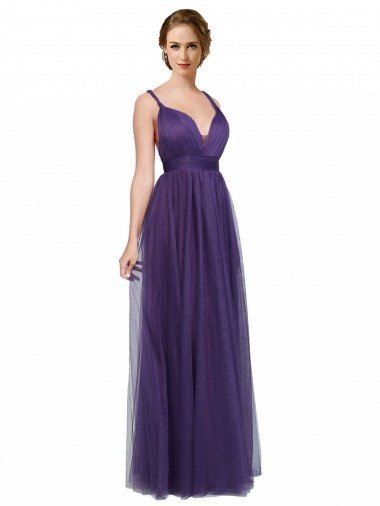 Outlet Twisted Straps Sweeheart Long Tulle Bridesmaid Dress Open Back