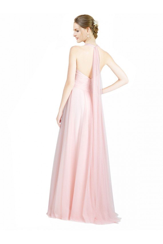 Outlet Ruched Sweetheart Neckline A-Line Tulle Bridesmaid Dress with Tie Open Back