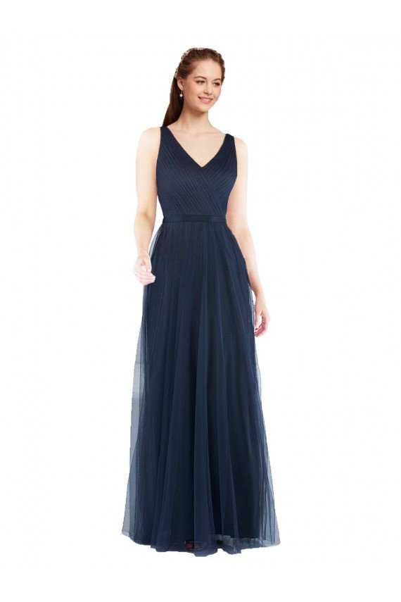Outlet V-Neck Soft and Simple Tulle Bridesmaid Dress