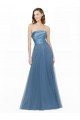 Outlet Long Strapless Bridesmaid Dress with Soft Tulle Overlay
