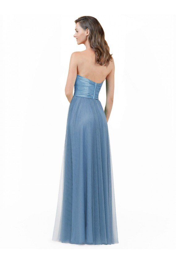 Outlet Long Strapless Bridesmaid Dress with Soft Tulle Overlay