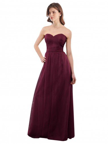 Outlet Strapless Tulle A-line bridesmaid dress with pleated top