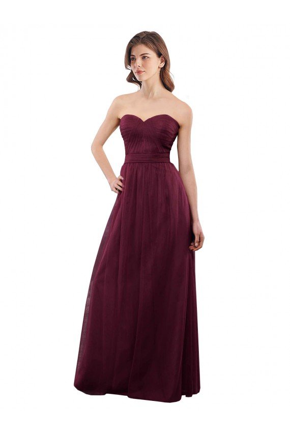 Outlet Strapless Tulle A-line bridesmaid dress with pleated top