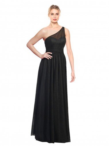 Outlet Ruched One Shoulder Tulle A-Line Bridesmaid Dress