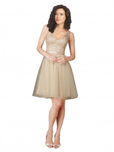 Outlet Tulle Bridesmaid Dress with Embroidery and Beading