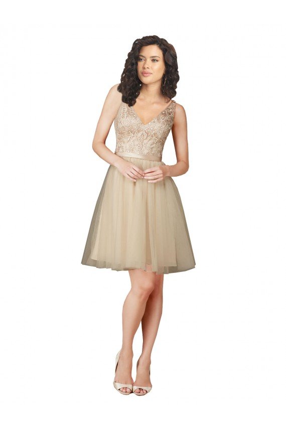 Outlet Tulle Bridesmaid Dress with Embroidery and Beading