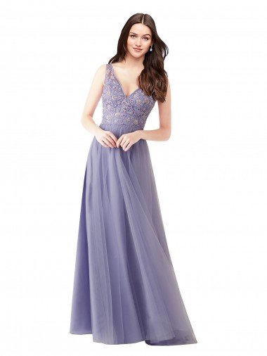 Outlet Sweetheart Tulle Bridesmaid Dress with Fully Embroidered V-Neck Bodice