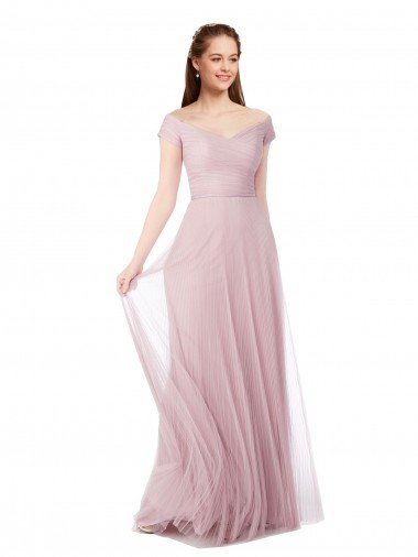 Outlet Off the Shoulder Long A-Line Tulle Bridesmaid Dress