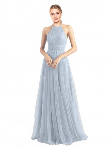 Outlet Halter Neckline Slim A-Line Tulle Bridesmaid Dress