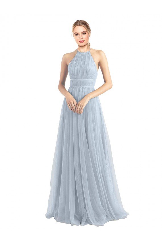 Outlet Halter Neckline Slim A-Line Tulle Bridesmaid Dress