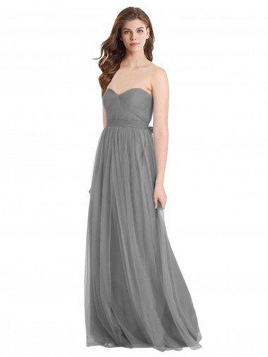 Outlet Shirred Strapless Bodice Long Tulle Bridesmaid Dress with Sweetheart Neckline