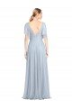 Outlet Floor Length Flutter Sleeves Long Tulle Bridesmaid Dress with Side Slit