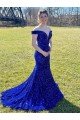 Outlet Off the Shoulder Sleeveless Long Sweep Train Velvet Sequin Prom Dress